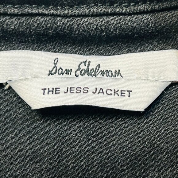 Sam Edelman The Jess Denim Oversized Jacket Frayed Hem Jean Sweater Stretch Med - Picture 8 of 10